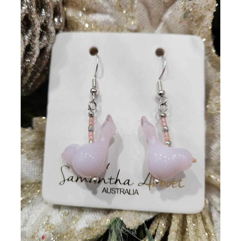 Semi Pink Glass Bird Drop Earrings
