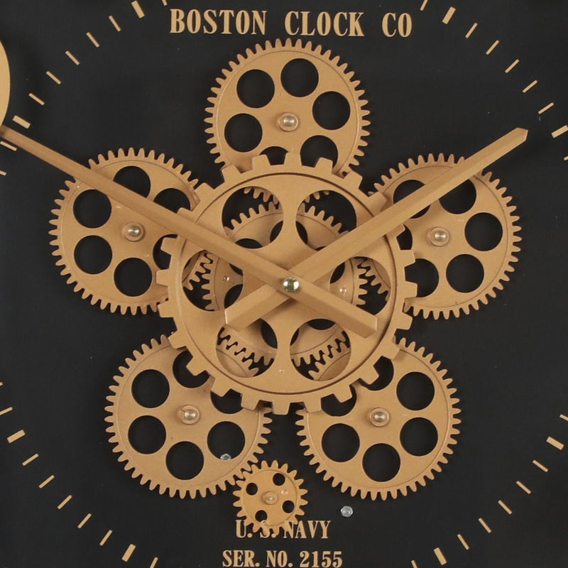 Round Boston Navy Exposed Gear Clock